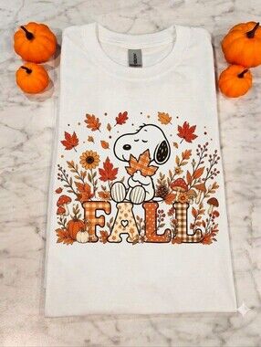 Fall shirt snoopy And Colorful Leaves cute popular short sleeve Tshirt
